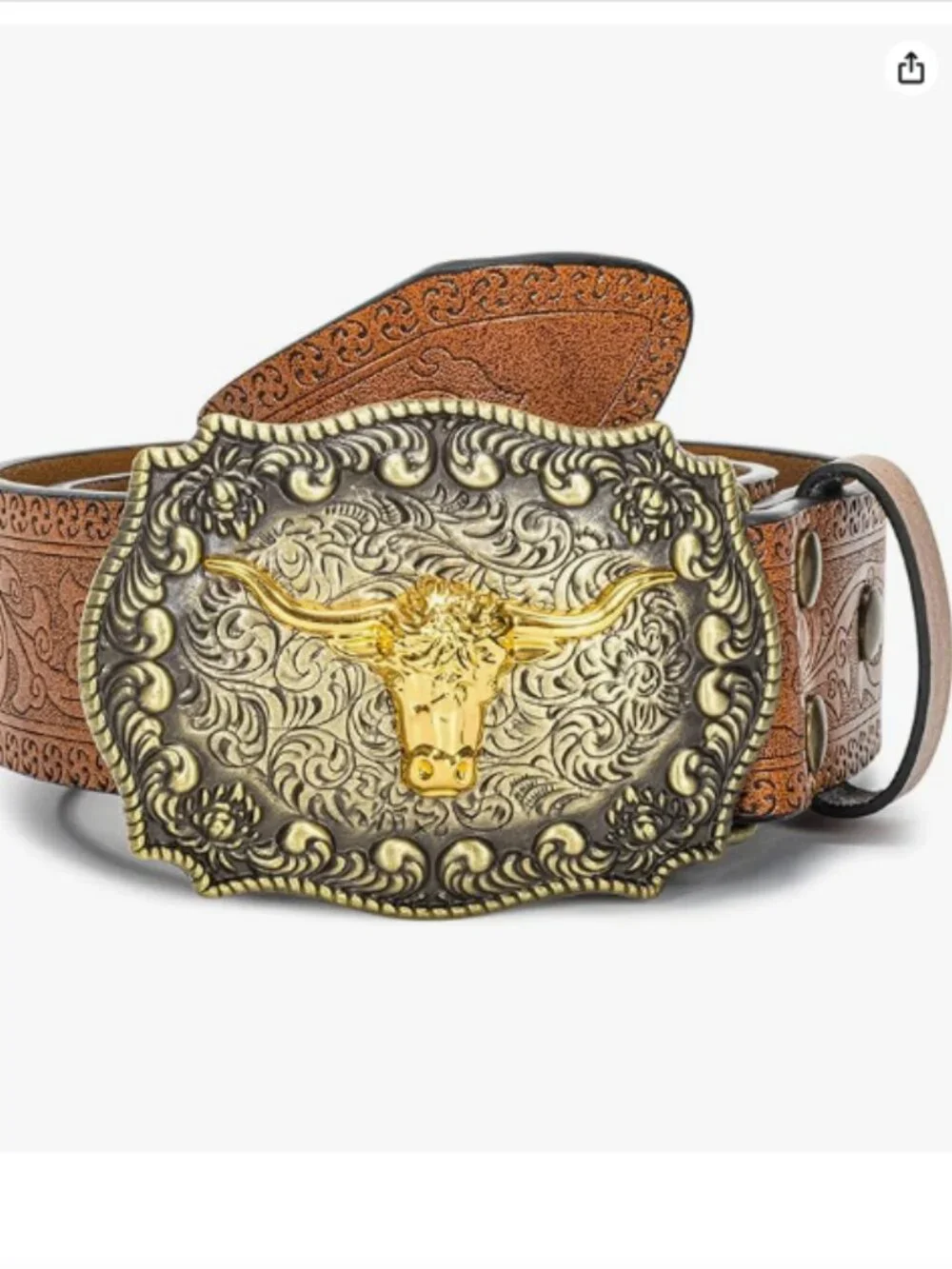 Women's Western Cowboy Belt with Large Longhorn Bull Buckle